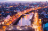 Overview of River Liffey and the Dublin City Centre at twilight