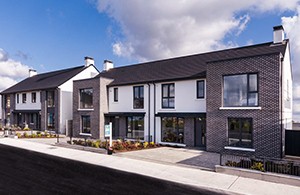 Row of new build houses with stone work facade