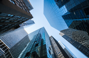 A ground up view of skyscrappers