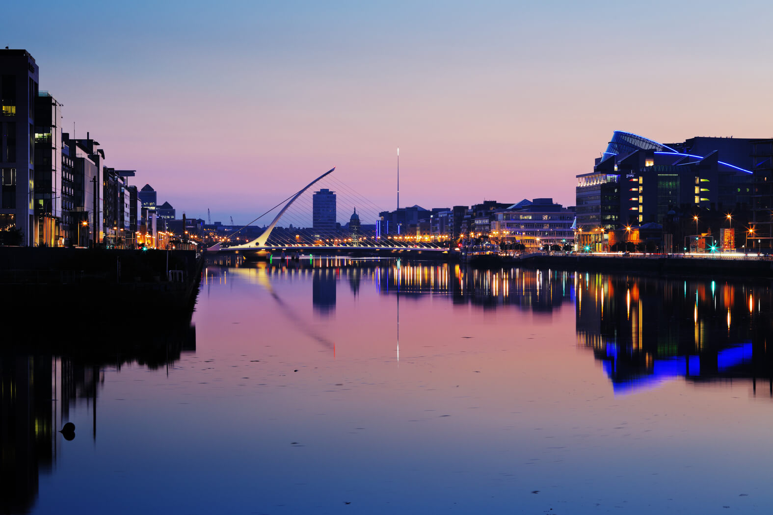 Dublin city during nightfall.