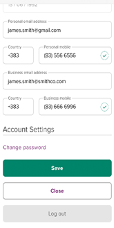 AIB mobile banking app 'Account settings' page with customer information filled in.