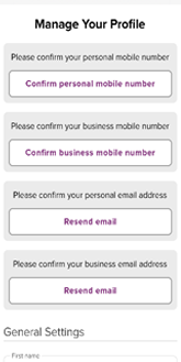 AIB mobile banking app 'Manage your Profile' page.