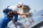 Workers installing solar panels on a roof.