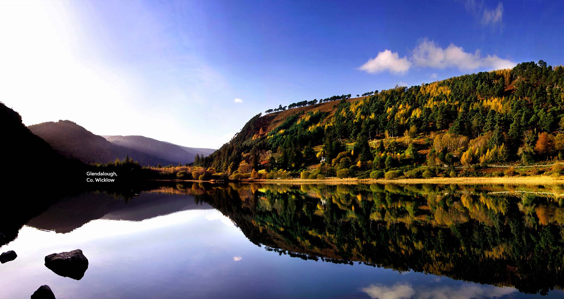 A wide aerial view of Glendalough in Wicklow.